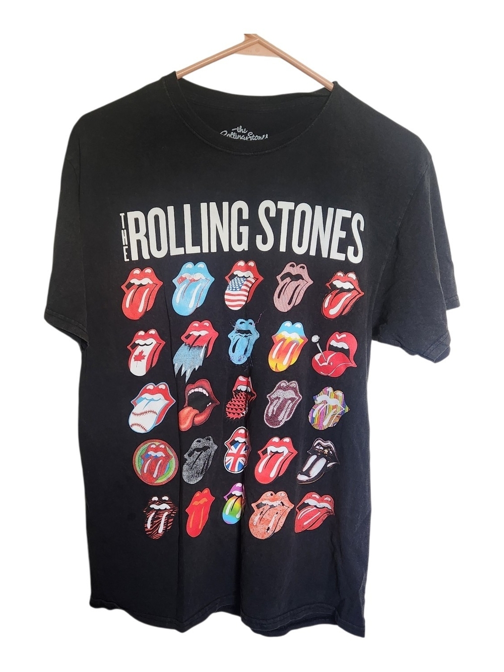 The Rolling Stones Black Logo Tee with Tongues Size M Festival Grunge Concert